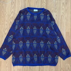 VTG Benetton Sweater Size 46 Mohair Blend Geometric Made In Italy 80s Cosby Knit